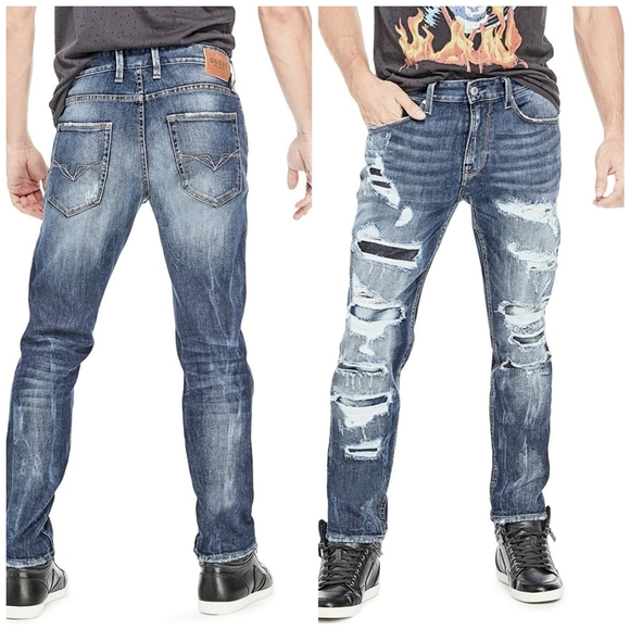 NEW GUESS Men's Slim Tapered Destroyed Jeans SZ 32 - Picture 1 of 8